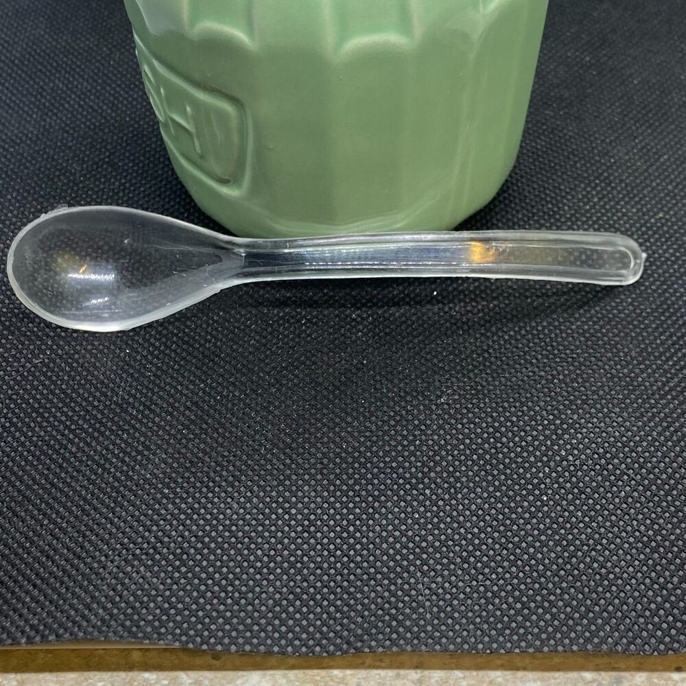 CLEARANCE ceramic relish jar with lid and spoon green vintage retro kitch - Picture 9 of 12